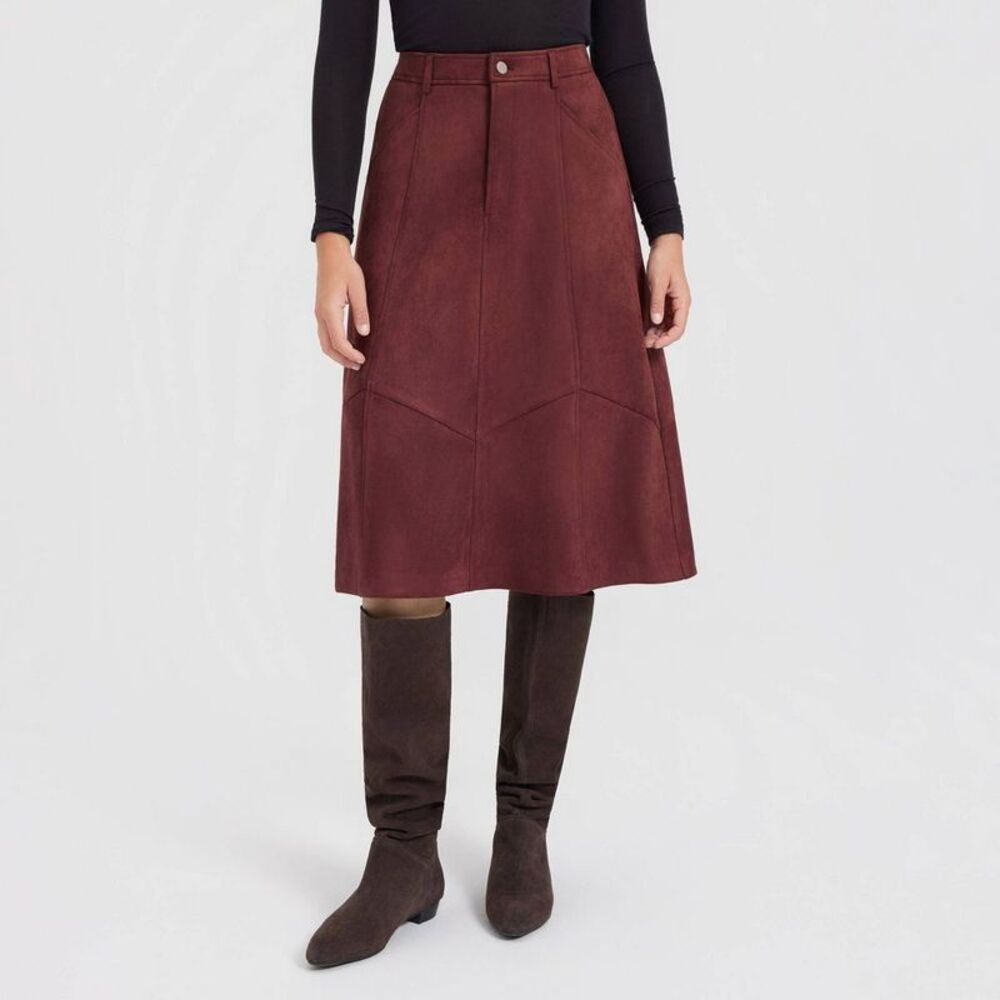 Women's Faux Suede Midi A-Line Skirt - Universal Thread Burgundy L